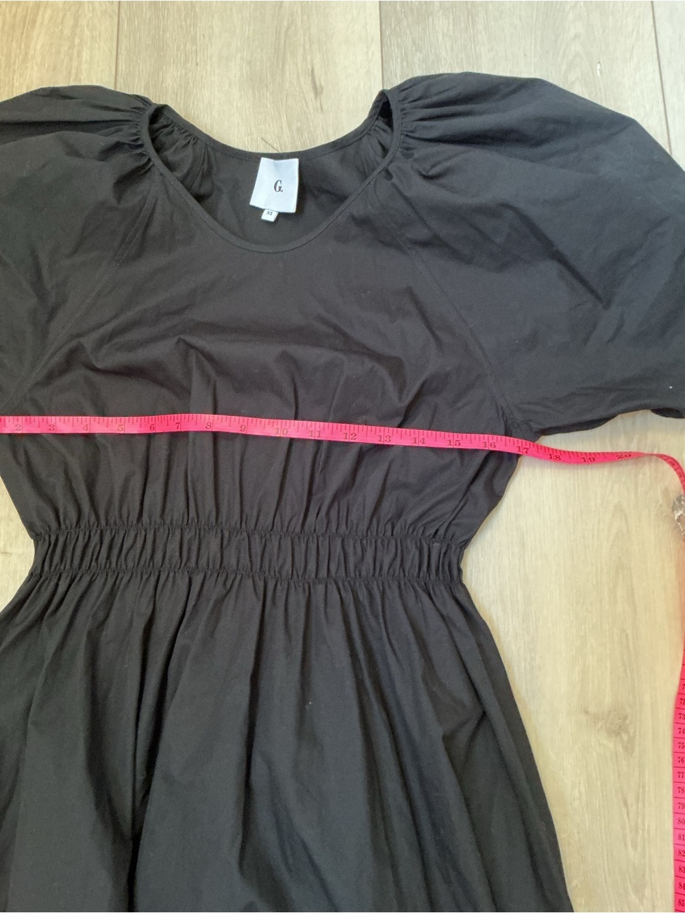 Black Puff-Sleeve Midi Dress with Elastic Waist - Picture 7 of 11